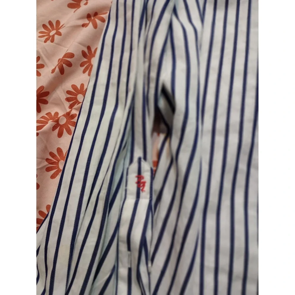 Robert Graham Mens Large Blue White Striped Paisley Button Down Shirt has stain